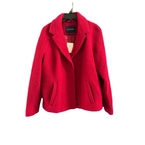 Lands’ End Boucle Wool Blend Red Peacoat Size 16 - Picture 1 of 7